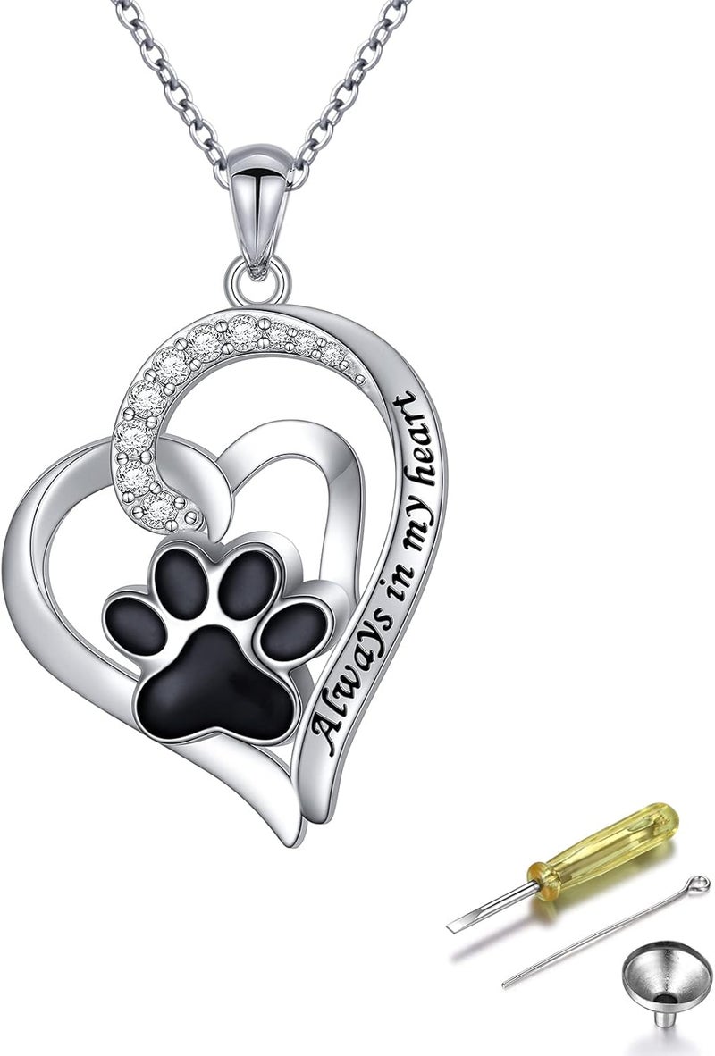 Flyow 925 Sterling Silver Cute Paw Print Forever Love Heart Pendant Necklace/Bracelet/Stud Earrings Gift for Women, Box Chain 18" - Image 1